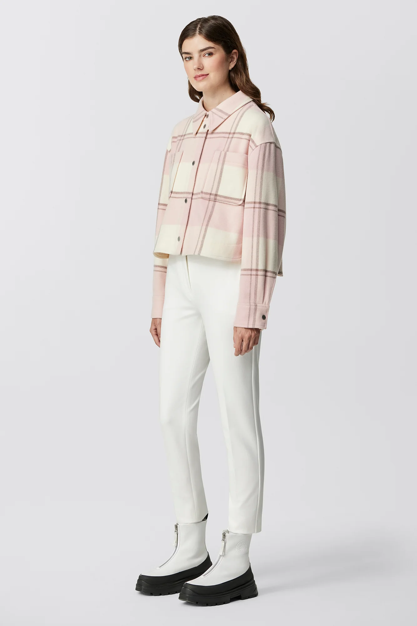 Almandine Cropped Plaid Shirt Jacket - Image 3