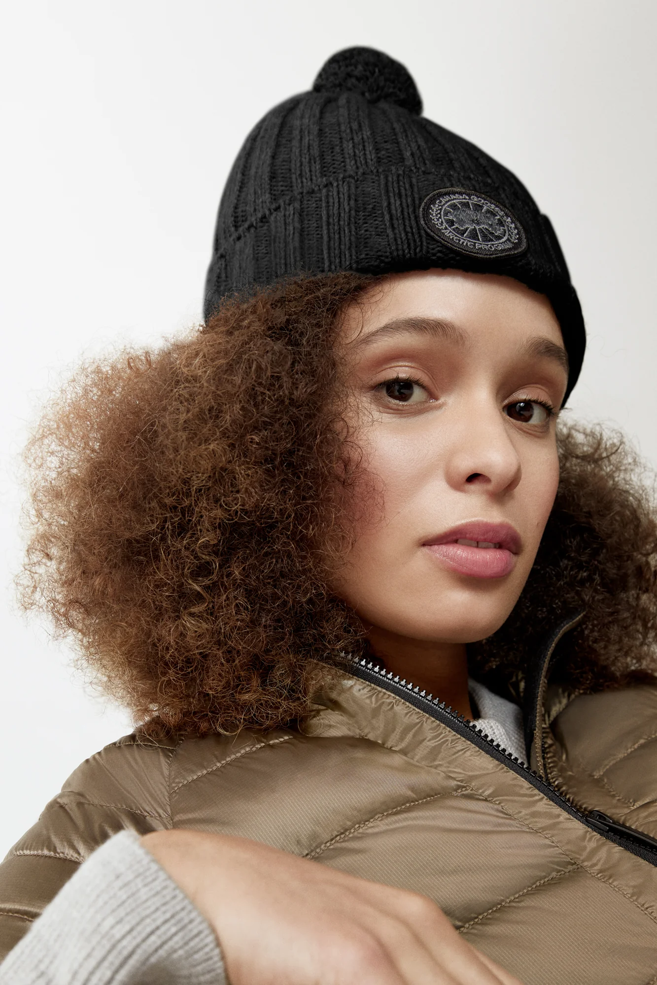 Rib Pom Beanie Cashmere - Black
